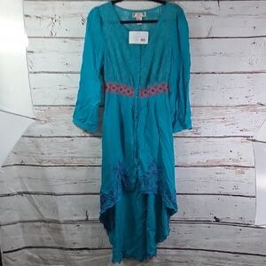 Flying Tomato Turquoise lave and eyelet High Low Maxi Dress NWT